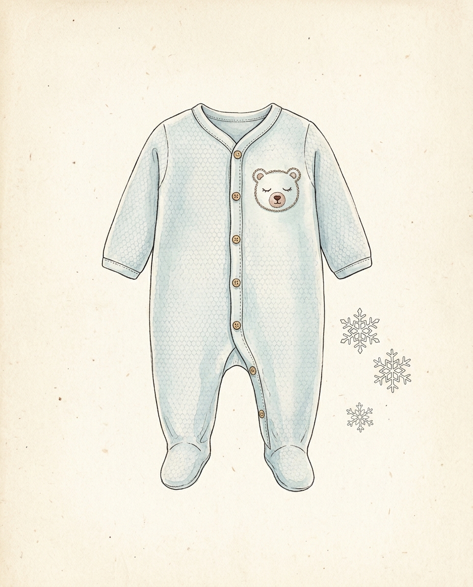 Snöbo snösoft footie pajama in ice blue with sleeping bear embroidery